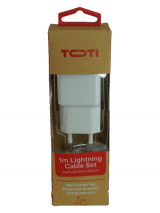 TOTI Dual USB sienas lādētājs Lightning, vads 1 m